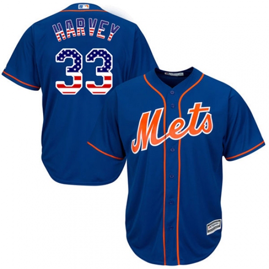 Men's Majestic New York Mets 33 Matt Harvey Authentic Royal Blue USA Flag Fashion MLB Jersey