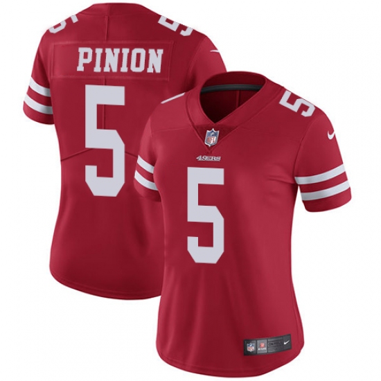 Women's Nike San Francisco 49ers 5 Bradley Pinion Elite Red Team Color NFL Jersey