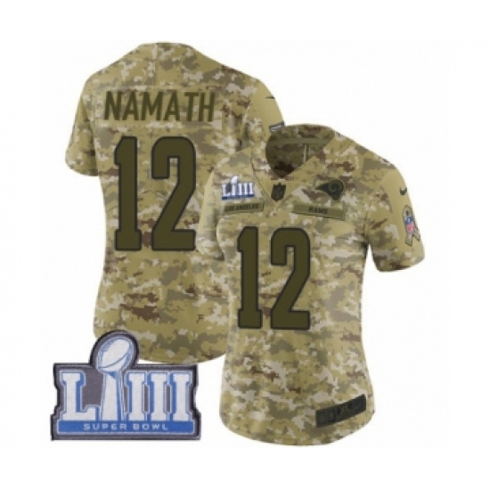 Women's Nike Los Angeles Rams 12 Joe Namath Limited Camo 2018 Salute to Service Super Bowl LIII Bound NFL Jersey