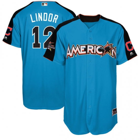 Men's Majestic Cleveland Indians 12 Francisco Lindor Authentic Blue American League 2017 MLB All-Star MLB Jersey