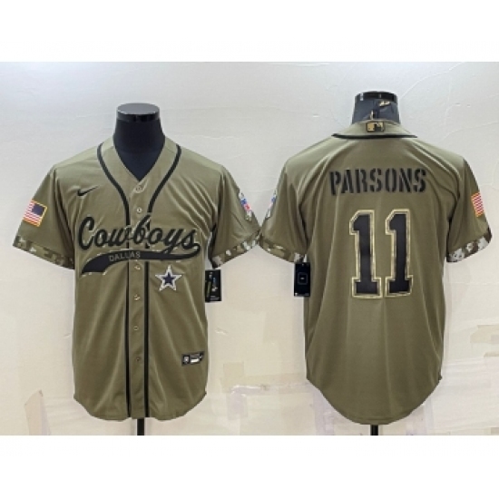 Men's Dallas Cowboys 11 Micah Parsons 2022 Olive Salute to Service Cool Base Stitched Baseball Jersey