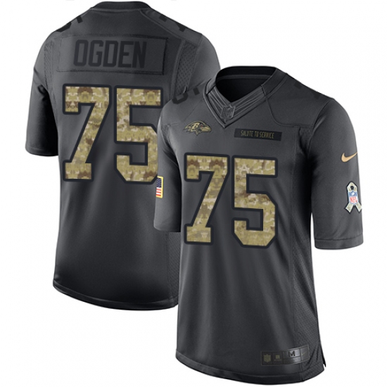 Men's Nike Baltimore Ravens 75 Jonathan Ogden Limited Black 2016 Salute to Service NFL Jersey