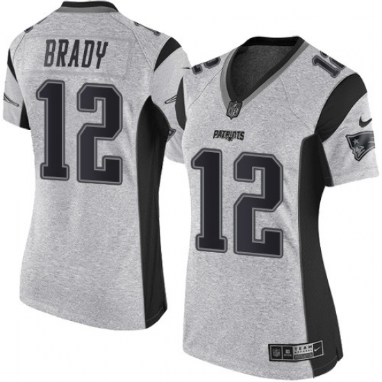 Women's Nike New England Patriots 12 Tom Brady Limited Gray Gridiron II NFL Jersey