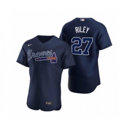 Men's Atlanta Braves 27 Austin Riley Nike Navy Authentic 2020 Alternate Jersey