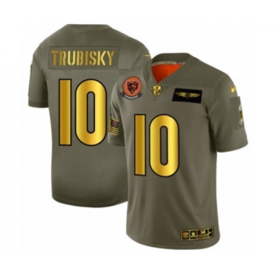 Men's Chicago Bears 10 Mitchell Trubisky Olive Gold 2019 Salute to Service Football Jersey