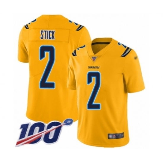 Youth Los Angeles Chargers 2 Easton Stick Limited Gold Inverted Legend 100th Season Football Jersey