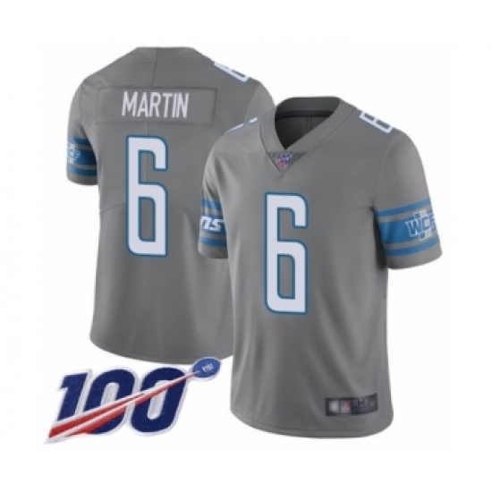 Men's Detroit Lions 6 Sam Martin Limited Steel Rush Vapor Untouchable 100th Season Football Jersey