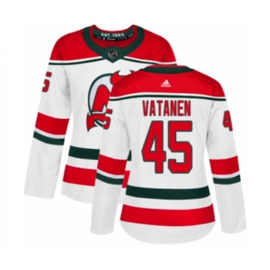 Women's Adidas New Jersey Devils 45 Sami Vatanen Authentic White Alternate NHL Jersey