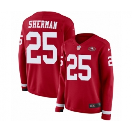 Women's Nike San Francisco 49ers 25 Richard Sherman Limited Red Therma Long Sleeve NFL Jersey