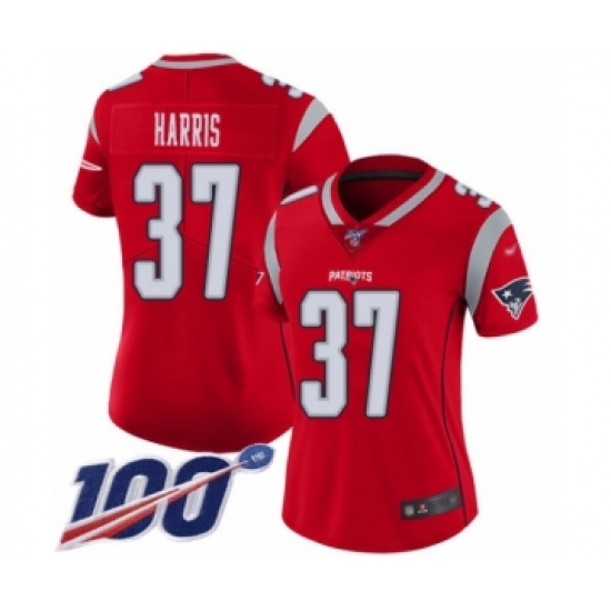 Women's New England Patriots 37 Damien Harris Limited Red Inverted Legend 100th Season Football Jersey