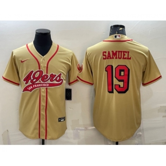 Men's San Francisco 49ers 19 Deebo Samuel Gold Color Rush With Patch Cool Base Stitched Baseball Jersey