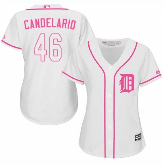 Women's Majestic Detroit Tigers 46 Jeimer Candelario Authentic White Fashion Cool Base MLB Jersey