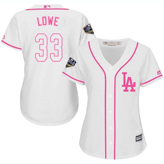 Women's Majestic Los Angeles Dodgers 33 Mark Lowe Authentic White Fashion Cool Base 2018 World Series MLB Jersey