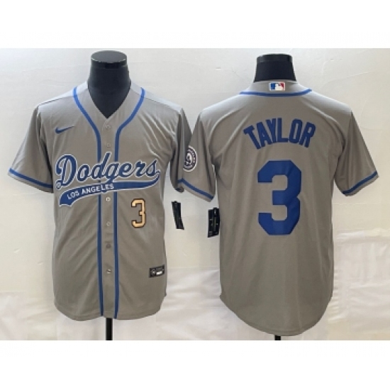 Men's Los Angeles Dodgers 3 Chris Taylor Number Grey Cool Base Stitched Baseball Jersey