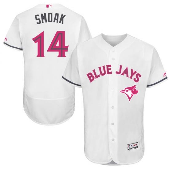 Men's Majestic Toronto Blue Jays 14 Justin Smoak Authentic White 2016 Mother's Day Fashion Flex Base MLB Jersey