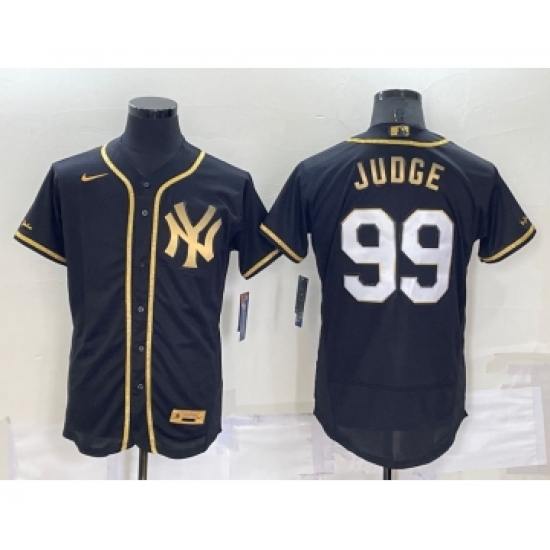 Men's New York Yankees 99 Aaron Judge Black Gold Flex Base Stitched Baseball Jersey