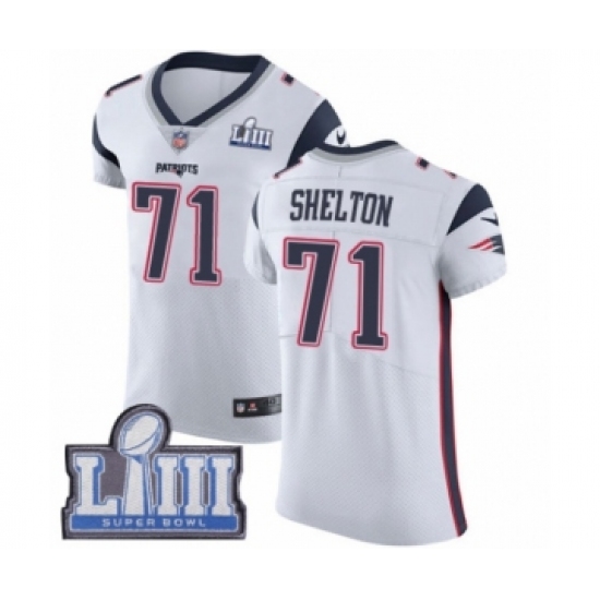 Men's Nike New England Patriots 71 Danny Shelton White Vapor Untouchable Elite Player Super Bowl LIII Bound NFL Jersey