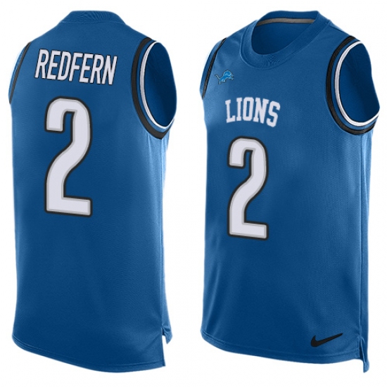 Men's Nike Detroit Lions 2 Kasey Redfern Limited Blue Player Name & Number Tank Top NFL Jersey