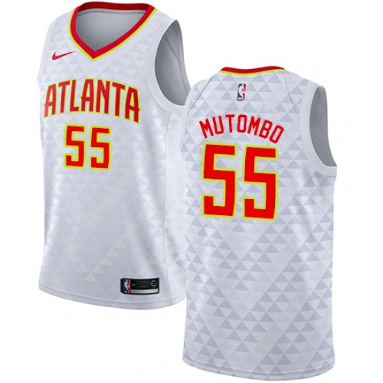 Women's Nike Atlanta Hawks 55 Dikembe Mutombo Authentic White NBA Jersey - Association Edition