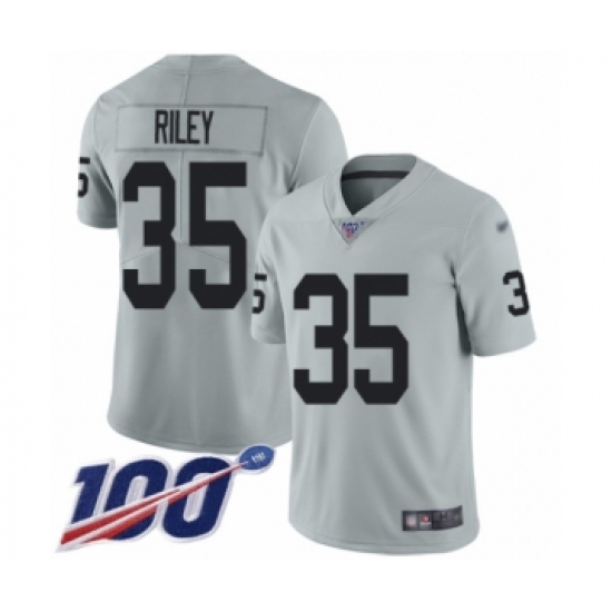 Women's Oakland Raiders 35 Curtis Riley Limited Silver Inverted Legend 100th Season Football Jersey