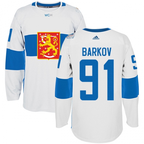 Men's Adidas Team Finland 91 Aleksander Barkov Premier White Home 2016 World Cup of Hockey Jersey