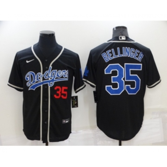 Men's Los Angeles Dodgers 35 Cody Bellinger Black Blue Name Stitched MLB Cool Base Nike Jersey