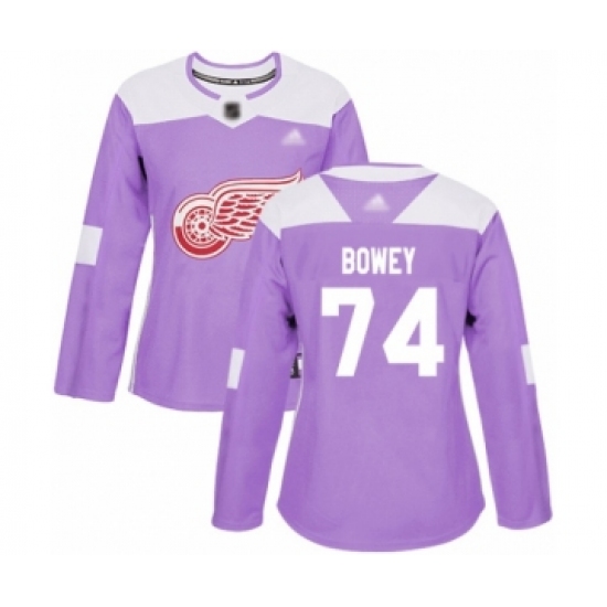 Women's Detroit Red Wings 74 Madison Bowey Authentic Purple Fights Cancer Practice Hockey Jersey