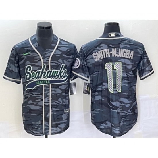 Men's Seattle Seahawks 11 Jaxon Smith-Njigba Grey Cool Base Stitched Baseball Jersey