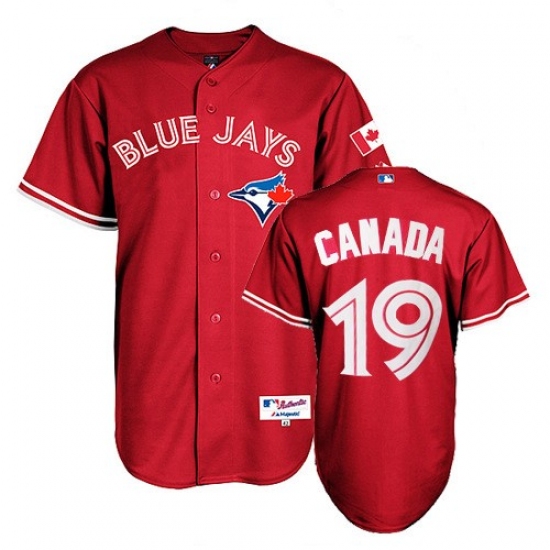 Men's Majestic Toronto Blue Jays 19 Jose Bautista Authentic Red Canada Day MLB Jersey