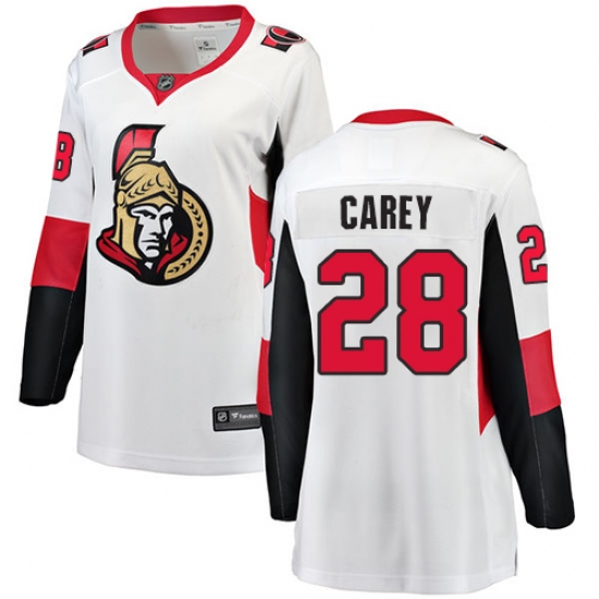 Women's Ottawa Senators 28 Paul Carey Fanatics Branded White Away Breakaway NHL Jersey
