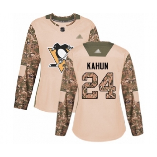 Women's Pittsburgh Penguins 24 Dominik Kahun Authentic Camo Veterans Day Practice Hockey Jersey