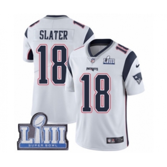 Men's Nike New England Patriots 18 Matthew Slater White Vapor Untouchable Limited Player Super Bowl LIII Bound NFL Jersey