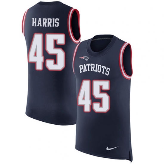 Men's Nike New England Patriots 45 David Harris Navy Blue Rush Player Name & Number Tank Top NFL Jersey