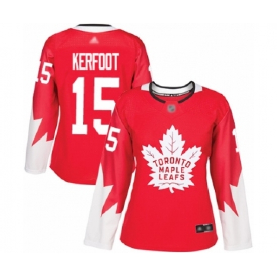 Women's Toronto Maple Leafs 15 Alexander Kerfoot Authentic Red Alternate Hockey Jersey