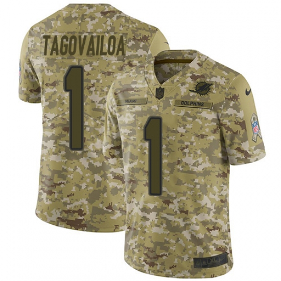 Youth Miami Dolphins 1 Tua Tagovailoa Camo Stitched Limited 2018 Salute To Service Jersey