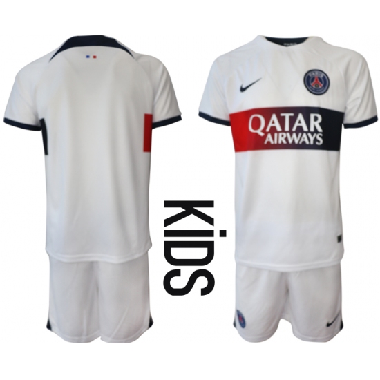 Kids Paris St Germain Blank White 2023-24 Away Soccer Jersey