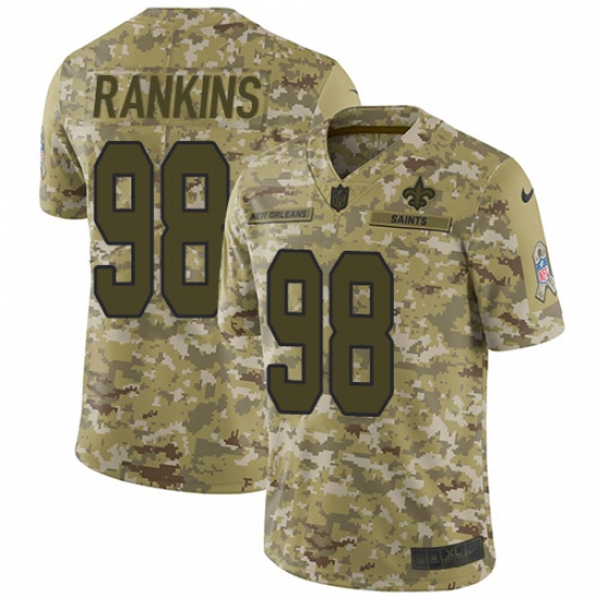 Men's Nike New Orleans Saints 98 Sheldon Rankins Limited Camo 2018 Salute to Service NFL Jersey
