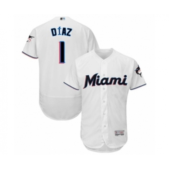 Men's Miami Marlins 1 Isan Diaz White Home Flex Base Authentic Collection Baseball Player Jersey