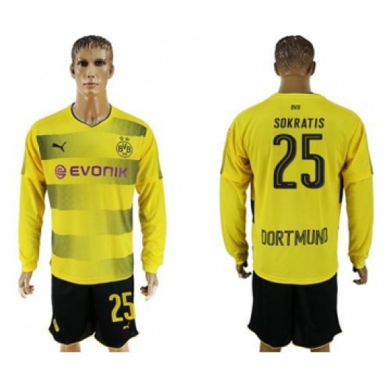 Dortmund 25 Sokratis Home Long Sleeves Soccer Club Jersey