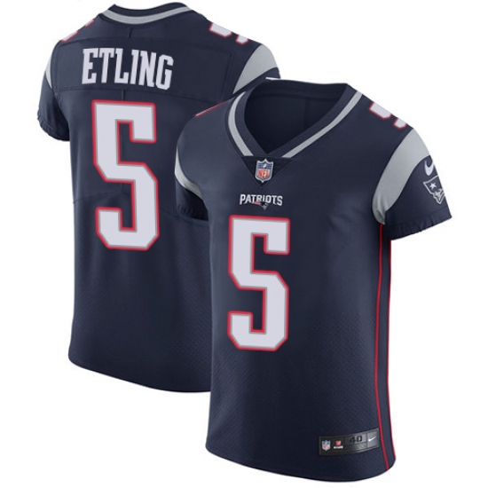 Men's Nike New England Patriots 5 Danny Etling Navy Blue Team Color Vapor Untouchable Elite Player NFL Jersey
