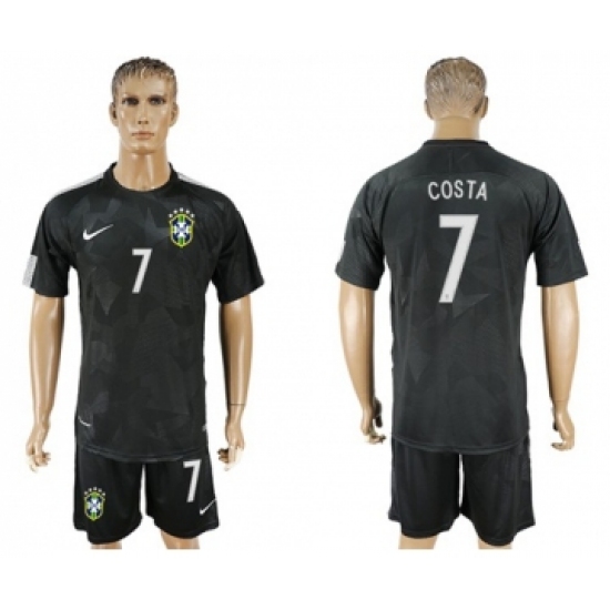 Brazil 7 Costa Black Soccer Country Jersey