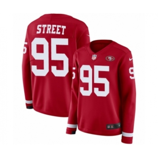 Women's Nike San Francisco 49ers 95 Kentavius Street Limited Red Therma Long Sleeve NFL Jersey