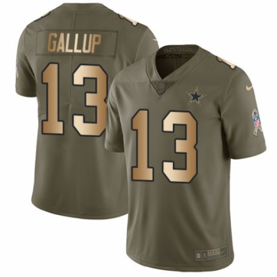 Men's Nike Dallas Cowboys 13 Michael Gallup Limited Olive/Gold 2017 Salute to Service NFL Jersey