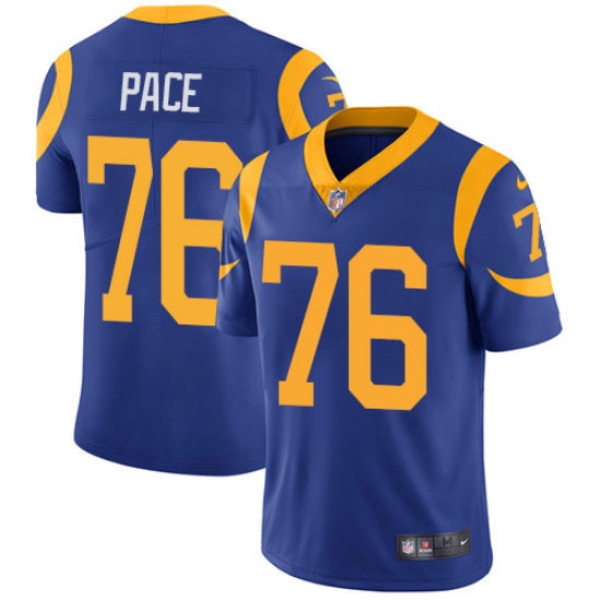 Youth Nike Los Angeles Rams 76 Orlando Pace Royal Blue Alternate Vapor Untouchable Limited Player NFL Jersey