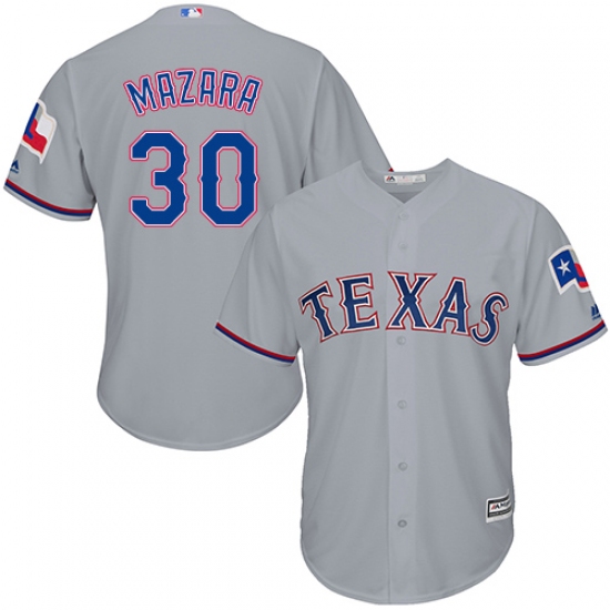 Men's Majestic Texas Rangers 30 Nomar Mazara Replica Grey Road Cool Base MLB Jersey