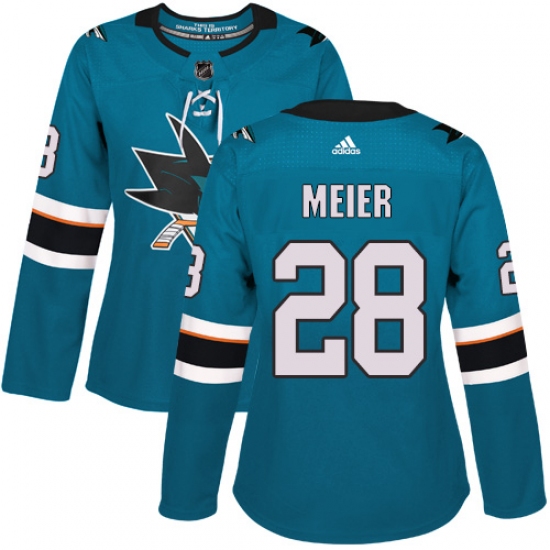 Women's Adidas San Jose Sharks 28 Timo Meier Authentic Teal Green Home NHL Jersey