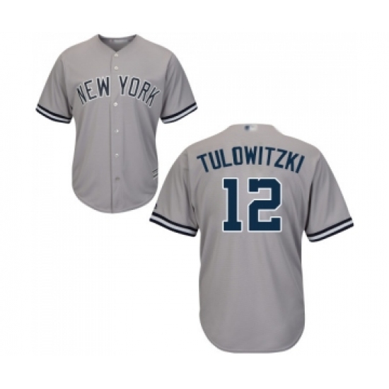 Men's New York Yankees 12 Troy Tulowitzki Replica Grey Road Baseball Jersey