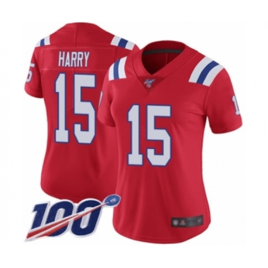 Women's New England Patriots 15 NKeal Harry Red Alternate Vapor Untouchable Limited Player 100th Season Football Jersey