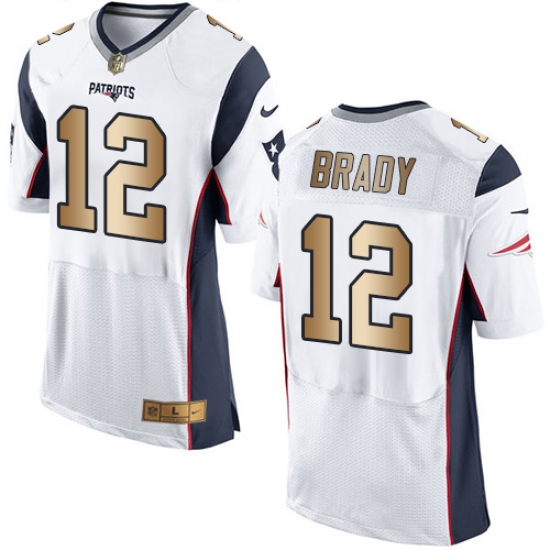 Men's Nike New England Patriots 12 Tom Brady Elite White/Gold NFL Jersey