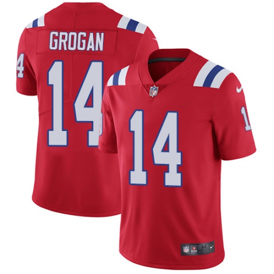 Men's Nike New England Patriots 14 Steve Grogan Red Alternate Vapor Untouchable Limited Player NFL Jersey